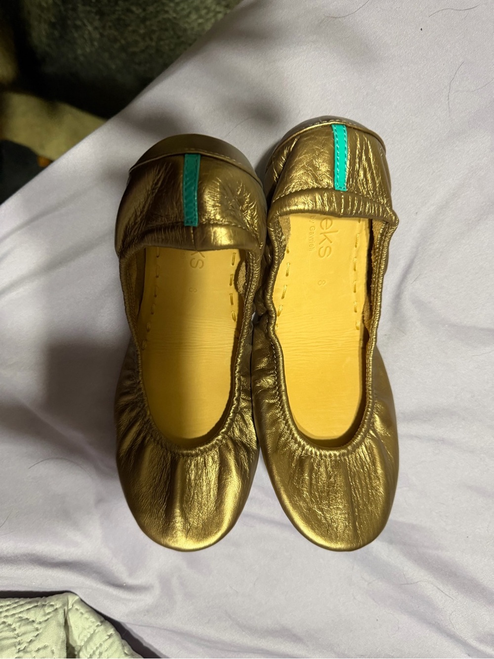 Tieks Metallic Bronze Ballet Flats with Teal Soles - Picture 4 of 5